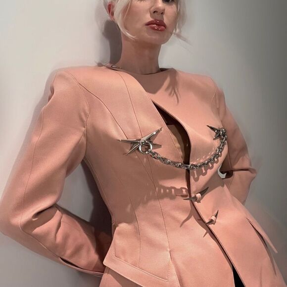 H&M x Mugler Hourglass Blazer in Antique Pink Size XL 100% Wool - Picture 4 of 6